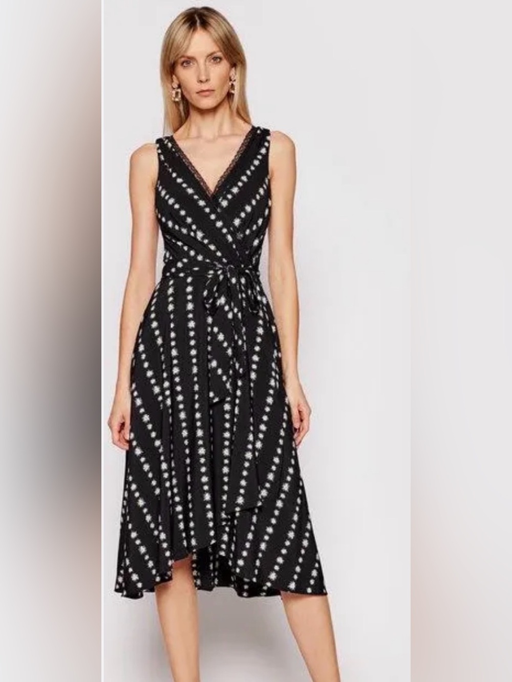 DKNY Black Daisy Print Dress (Black with White & Yellow Daisies) NWT